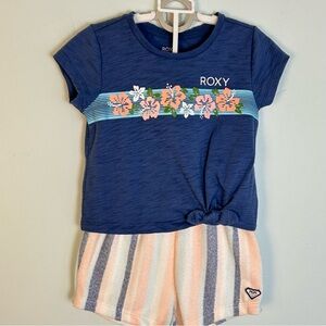 Roxy Girls Logo Top And Striped Shorts Set